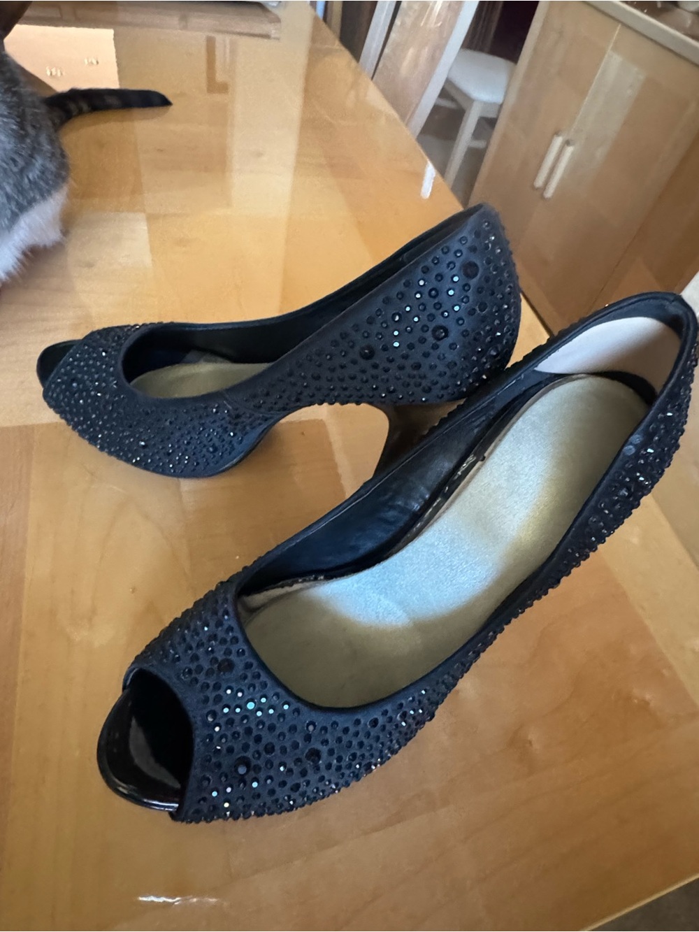 Elegant Black Crystal Peep-Toe Women's Heels